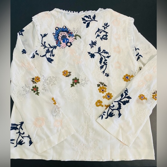Elliette New Silk Penny Floral Embroidered Beaded Blouse French Designer - Picture 9 of 14